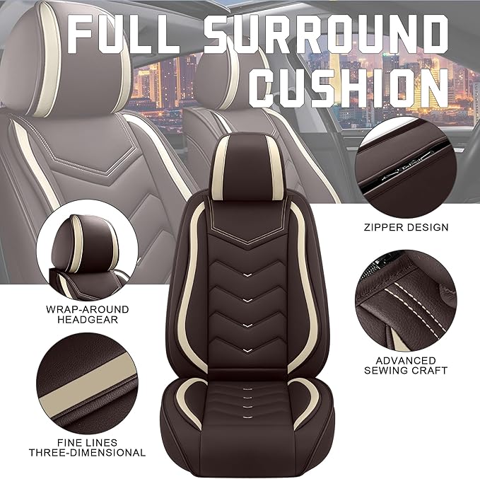 CTDS Car Seat Covers for Honda Civic 2000-2026, Stylish Sport Seat Cover, Premium Nappa Leather Car Seat Cover. Automobile Seat Covers Sets.(Standard 5 Seats/Coffee Color)