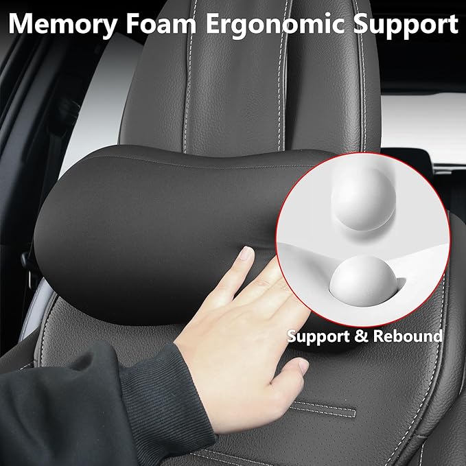2 Pack Car Neck Pillow, Breathable Neck Support Pillow for Driving, Soft Memory Form and Ergonomic Design Fits Most Cars SUV Sedan Home Office (Black)