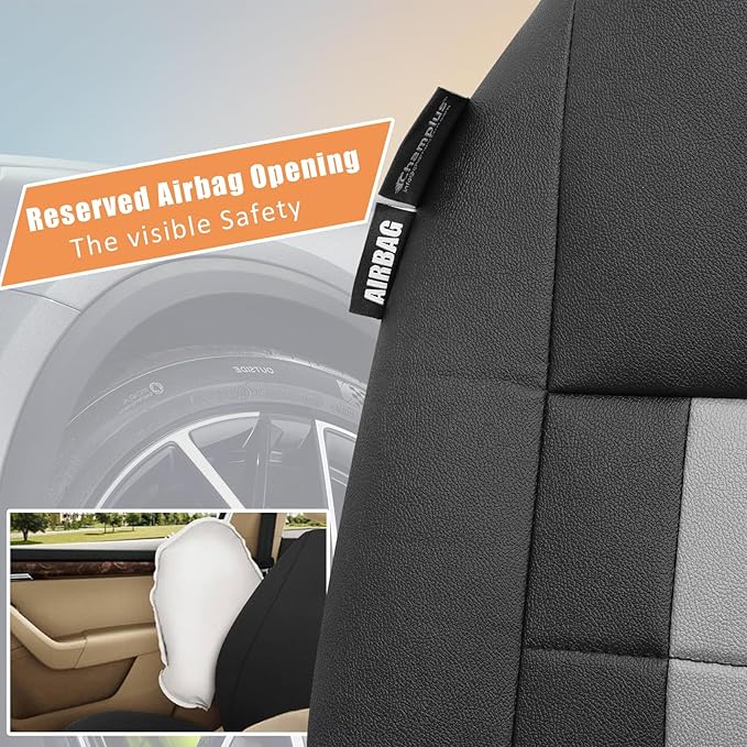 Champlus Car Seat Covers, Premium Leather Ultra Comfort and Thick 2 Front Seat Covers Racing Design, Universal Fit Automotive Sedan Cars, SUVs, Trucks, Mini Vans, Airbag Compatible, Easy to Install