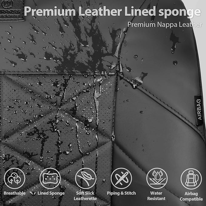 CAR PASS Leather Seat Covers Memory Foam, Waterproof Faux Leather Car Seat Covers Front Seats, Universal Fit for Cars, SUV, Trucks, Luxury Comfort Breathable, Thick 3D Foam Faux Leather All Black