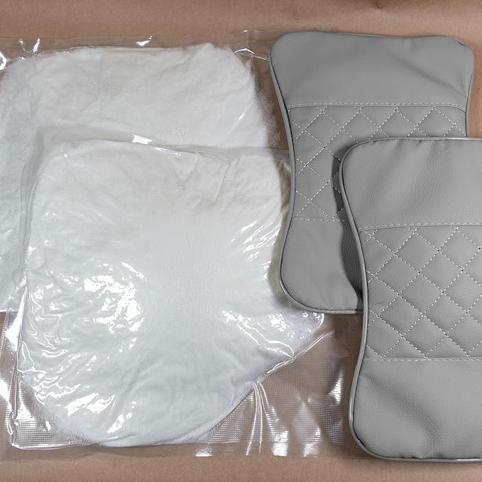 Set of 2 Quilted Faux Leather Car Headrest Pillow, Gray Case/Gray Threading, Ergonomic Neck Support for Comfortable Driving
