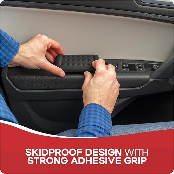Elbow Rest Pads for Car, 2-Pack Memory Foam Armrest Cushions (5.1 x 2.6 in) for Door Armrest & Center Console, Slim Profile, High-Density Memory Foam, Non-Slip, Includes 4 Adhesive Hook & Loop Strips