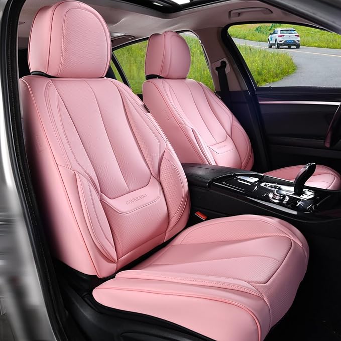 Coverado Seat Covers, Car Seat Covers Front Seats, Car Seat Cover, Car Seat Protector Waterproof, Car Seat Cushion Nappa Leather, Pink Seat Covers Carseat Cover Universal Fit for Most Cars