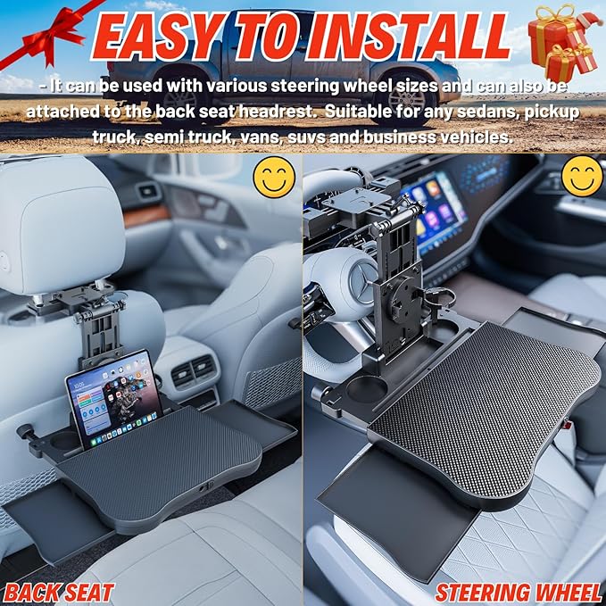 Large Foldable Backseat Tray Table, Car Laptop Desk with Cup Holder, Back Headrest Passenger Food Tray, Phone Tablet Holder, Multifunctional Travel Desk, Car Essentials for Kids & Long Road Trips