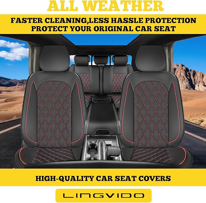 LINGVIDO Car Seat Covers for Front Seats (2 Seats) - Premium Perforated Nappa Leather,Waterproof Shield, Omni-Adapt Fit for SUVs Sedans, Ideal for Rideshare & Pets