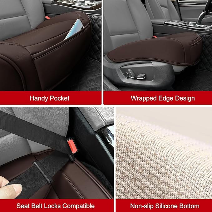 Car Seat Cover for Luxury & Comfort - PU Leather, Anti-Slip, Full Wrap Protection with Storage Pocket for Bottom Cushion - Universal Fit for 95% of Vehicles (Coffee Color,2 Piece)