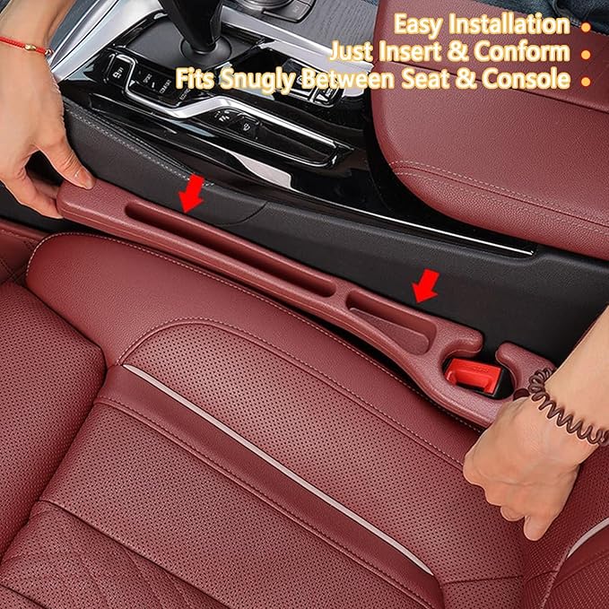 Car Seat Gap Filler Organizer of 2 - No Drop Seat Guard, Universal Car Seat Gap Filler, Durable Non-Slip Material, Easy 10-Second Install for Cars, Trucks & SUV(Beige)