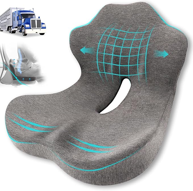 Seat Cushion, Memory Foam Truck Seat Cushion, L-Shaped Ergonomic Design Chair Cushion with Lumbar Support for Back Pressure Relief, for Long Sitting Office Worker and Truck Drivers