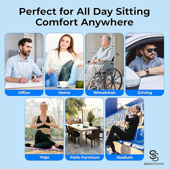 SelectSoma Double-Thick Gel Seat Cushion for Long Sitting Pressure Relief for Back, Sciatica, Coccyx, Tailbone Pain - Cushion for Office Chair, Wheelchair, Car & Truck, Patio Chairs - Egg Seat Pad