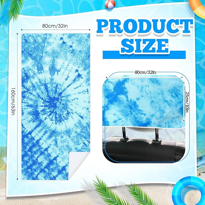 1 Pack Car Seat Towel Covers with Storage Bag 63 x 32 Inch Athletic Running Towel Seat Sweat Washable Non Slip Cover Gift for Car Outdoor Sport Activities (Blue Tie Dye)