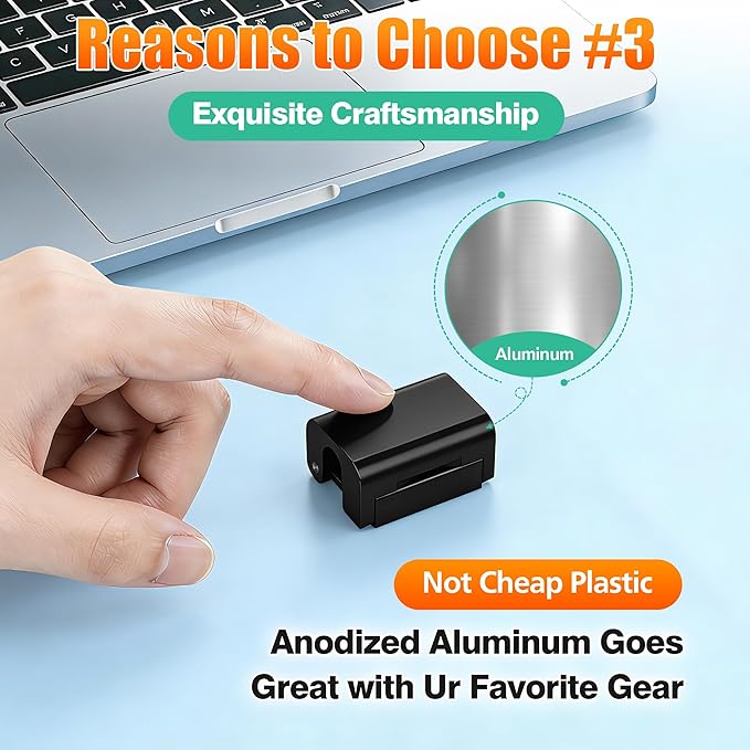 AGVEE 4 Pack Magnetic Cord Organizer Clips, 10mm Ultra-Thin Aluminum Cable Management Holder, 2 Pairs of Strong Magnets Keeper for Home Desk Office Gadgets Accessories, Residue-Free Tape, Black