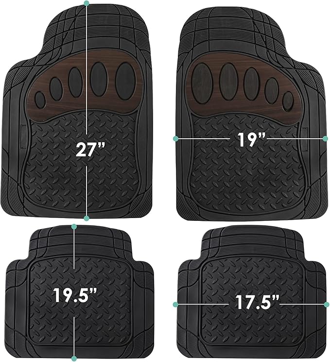 FH Group Automotive Floor Mats Universal Fit Trimmable Climaproof for All Weather Heavy Duty Rubber fits Most Cars, SUVs, and Trucks, with Footprint Design, Full Set Brown Black