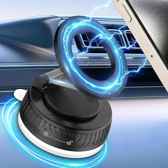 Car Phone Holder for Magsafe [Strongest Suction & Magnetic] 360° Adjustable Car Phone Mount,Cell Phone Holder for Your Car for All Smartphones & All Car Models