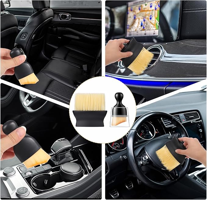 Soft Bristle Car Interior Brush, 4 PCS Gtziqa Curved Design Cars Duster Interiors Detail Brushes Car Interior Detailing Brush Cleaning Tool with Cover for Dashboard Interiors Exterior Keyboard Leather