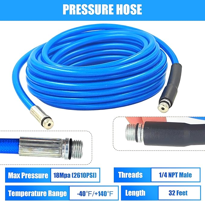Dryer Vent Cleaner Kit - 32ft Pressure Hose + 1/4 Air Quick Connect + 2 Jetter Nozzle for Powerful Lint Removal, Fire Hazard Reduction & Energy Savings – Ideal for Cleaning Long Dryer Ducts