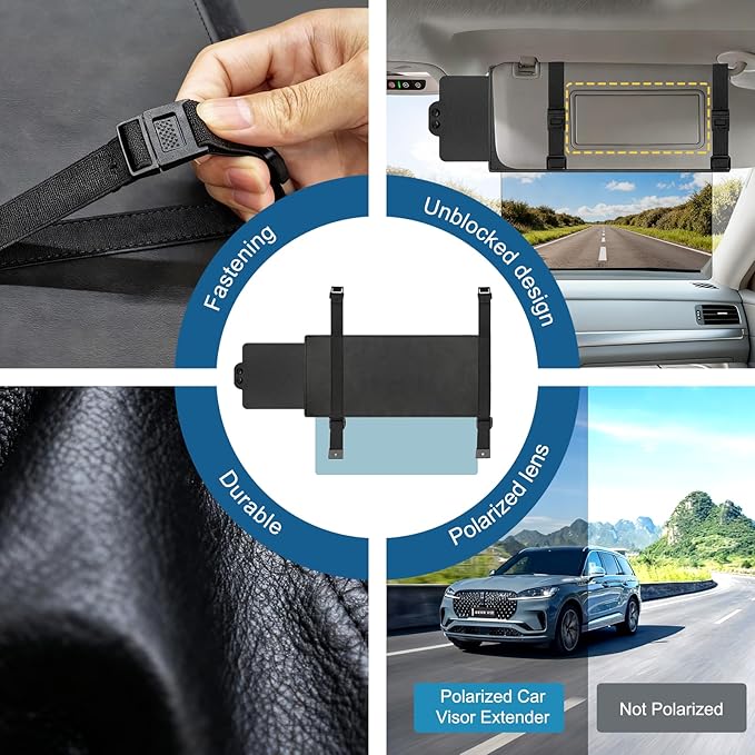 Veharvim Sun Visor Extender for Car (Polarized, UV400, PC Lens, Side Sunshade, Straps&Adjusters), Car Visor Extender Sun Blocker, Visor Extender Attachment, Anti-Glare for Safe Driving(Passenger Side)