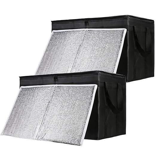 CIVJET 2-Pack Insulated Food Delivery Bag with Hard Bottom, XXX-Large Commercial Food Warmer, Insulated Reusable Grocery Cooler/Hot Bags, Tote Bag for Shopping/Travel, Black