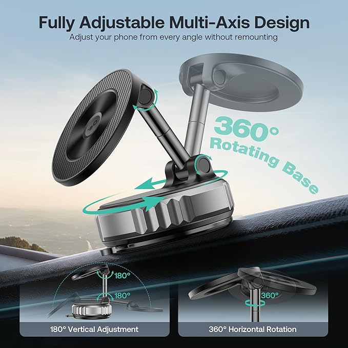 Golinbox Upgraded Nano Gel Vacuum Magnetic Car Phone Holder for MagSafe 360° Adjustable, [100+LBS Suction & 3000gf Magnetic] Suction Cup Phone Mount for Your Car/Gym/Mirror Mount for iPhone & Android