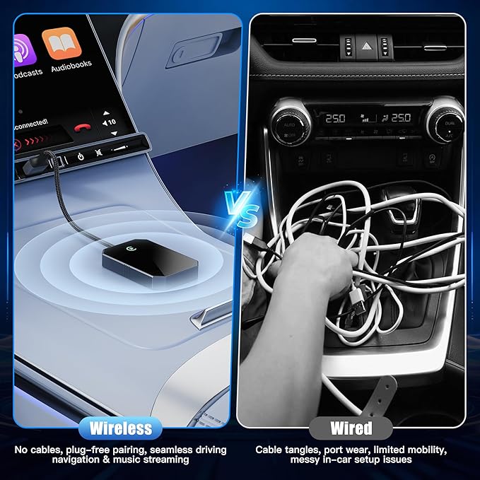 2026 Upgraded Wireless CarPlay Adapter for iPhone – Convert Factory Wired to Wireless Plug-and-Play USB-A/USB-C, No Latency Siri/HD Nav, Compatible with Car with Wired CarPlay & iOS 10+