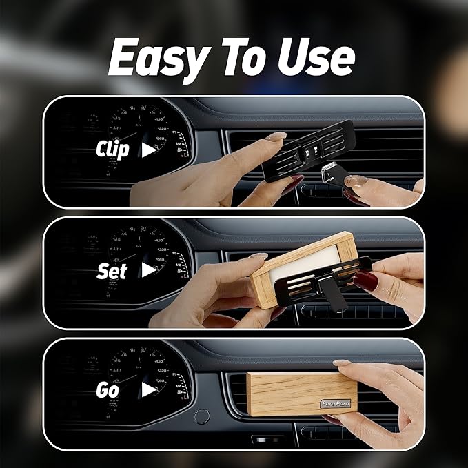 4 Packs Amber Vanilla Scented Natural Wood Vent Clips,【Luxury Winter Cozy Drive】 Car Scents Air Freshener Refills, Long Lasting Fragrance Diffuser, SUV Essentials Gift for Women