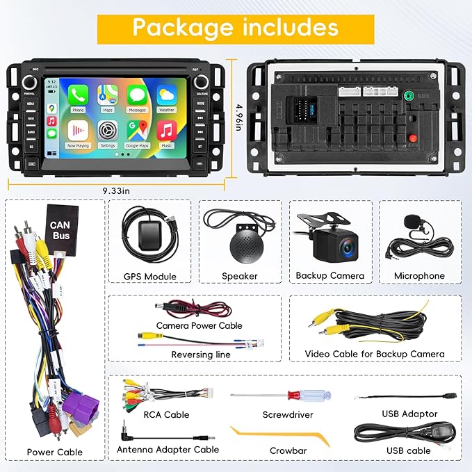 Car Radio Stereo for Chevy Silverado 2007-2014 Tahoe GMC Sierra Yukon,2+64G Android 13 Touch Screen Head Unit with CarPlay Android Auto Bluetooth GPS Navigation Backup Camera