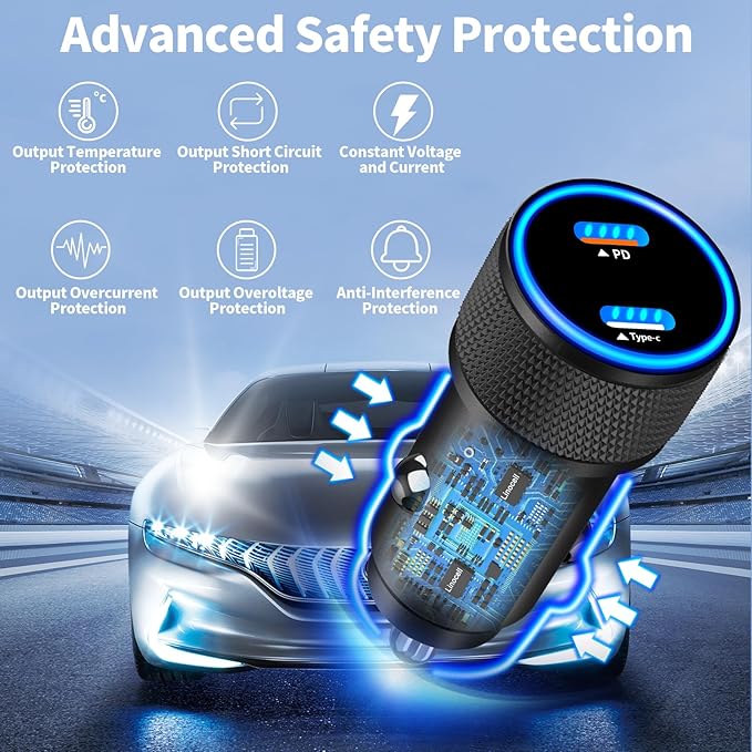 [Apple MFi Certified] iPhone 17 Car Charger, Linocell 90W USB C Car Charger Dual PD Power Cigarette Lighter Adapter with 2Pack Type C Braided Cable for iPhone 17/17 Pro Max/16/15/Galaxy S26/S25/Pixel