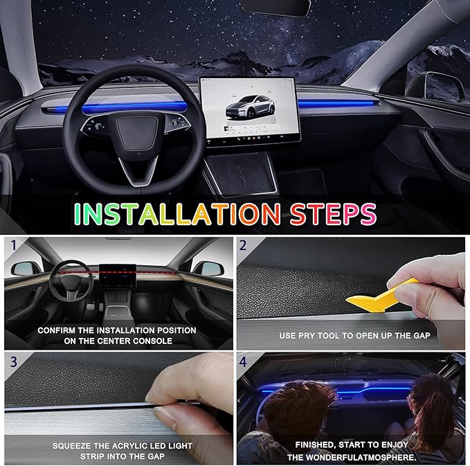 Acrylic Interior Car LED Strip Light with 6mm Sewing Edge - 43.3 inches Ambient Lighting Kits, Neon LED Strip Light(110CM/43.3IN, Blue)