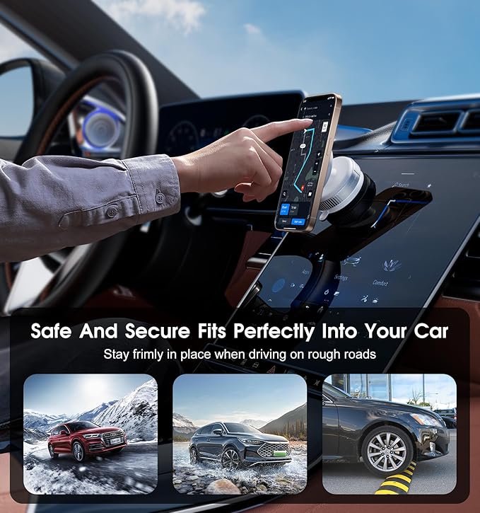 Latest Magnetic Car Phone Holder Ultra Vacuum Suction Cup Phone Mount Magnetic Car Mount Cell Phone Holder for Your Car Accessories for iPhone 15 14 13 12 Android (White)