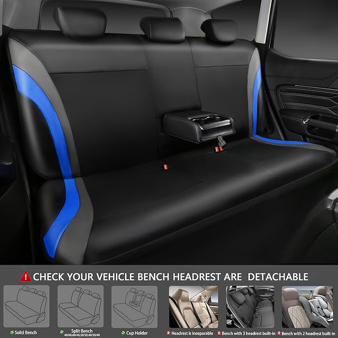 CAR PASS Leather Car Seat Covers Full Set with Waterproof Car Floor Mats,Airbag Compatible,Automotive Interior Covers for Cars,Sedans,Trucks,Vans,SUV with Car Carpet Mats(Black and Blue)