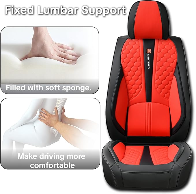 Red Car Seat Covers Full Set – Luxury Waterproof Leather Auto Seat Protector with Airbag Compatible Design, Breathable Non-Slip Cushion, Easy Installation, Fits Most Cars