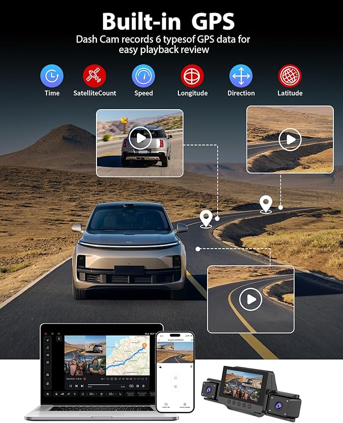 4 Channel Dash Cam 360 View for All-Round Protection, 4-Way Front Rear Inside Recording, Built-in 5G WiFi & GPS, APP Control, 8 IR Night Vision, 24H Parking Monitor, G-Sensor, Free TF Card