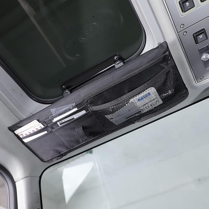 Car Sun Visor Organizer Compatible with Ineos Grenadier 2020-2025 Sunglass Holder and Storage Pocket, Card Cash Pouch with Multi-Pocket Net Zipper, Case Bag for License Pen Key