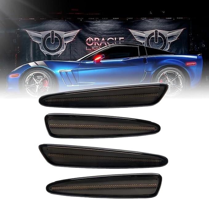 ORACLE Lighting 3150-020 Set of 2 Front and 2 Rear Tinted Lens LED Concept Sidemarkers Compatible with 2005 2013 C6 Corvette - Easy Installation - Waterproof