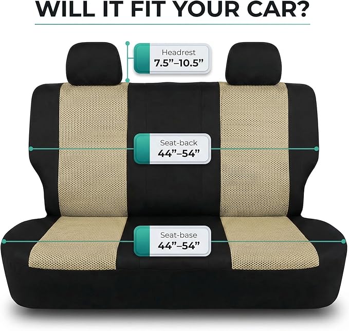 FH Group Automotive Rear Car Seat Covers for SUV, Trucks, Sedan and More - Universal Fit Rear Solid Bench Design Interior Accessories - 3D Mesh Fabric Center Panel - Beige