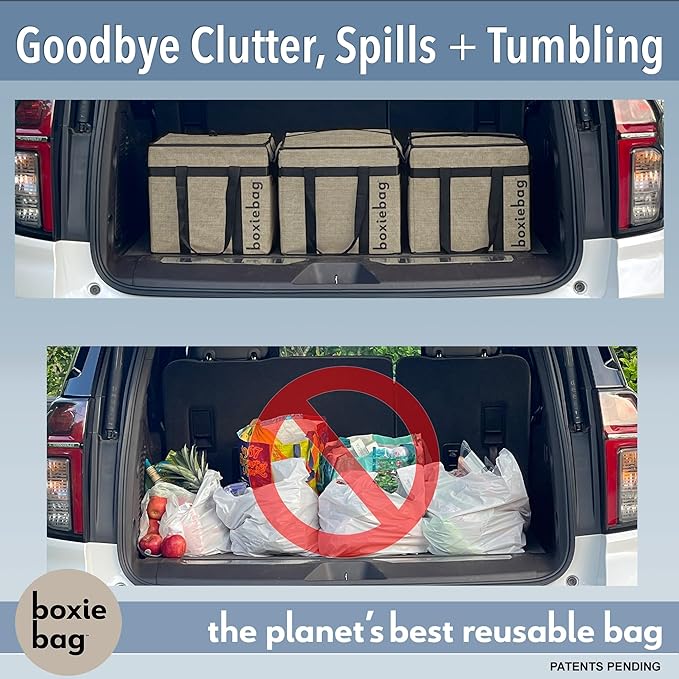 Reusable Grocery Bag (Single) – Durable Reusable Shopping Bag Box. Insulate, Stand Up, Stay Open, Fold Flat – Large Tote Bag with Long Handles & Reinforced Bottom. 2 Year Warranty.