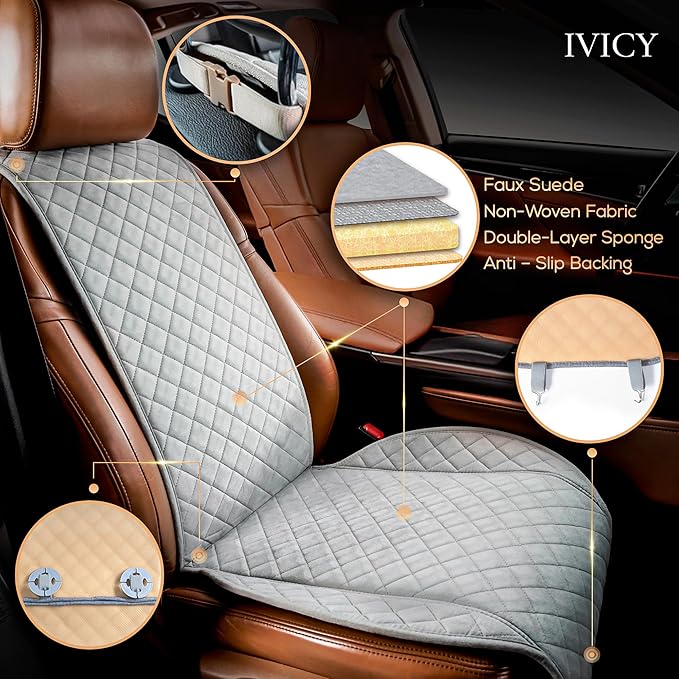 IVICY Faux Suede Front Car Seat Cover – Durable, Non-Slip Seat Protector for Cars – 1 Unit, Light Gray
