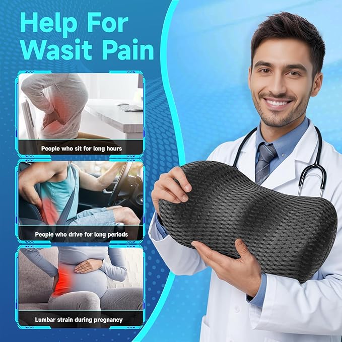 Lumbar Support Pillow for Office Chair Car Lumbar Pillow,Memory Foam Back Cushion with Breathable 3D Mesh Lumbar Support Orthopedic Backrest for Lower Back Pain Relief Ergonomic, LowerBackSupportBlack