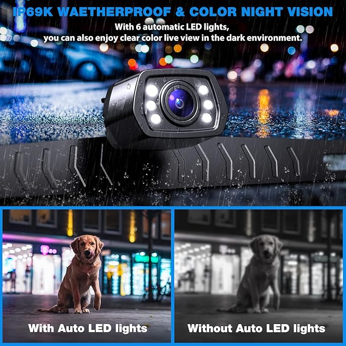 ZEROXCLUB Car Backup Camera 6 Auto LED Lights Night Vision, IP69 Waterproof Wired License Plate Rear View Camera 149° Wide View Reversing Camera for Car Pickup Truck SUV-B2