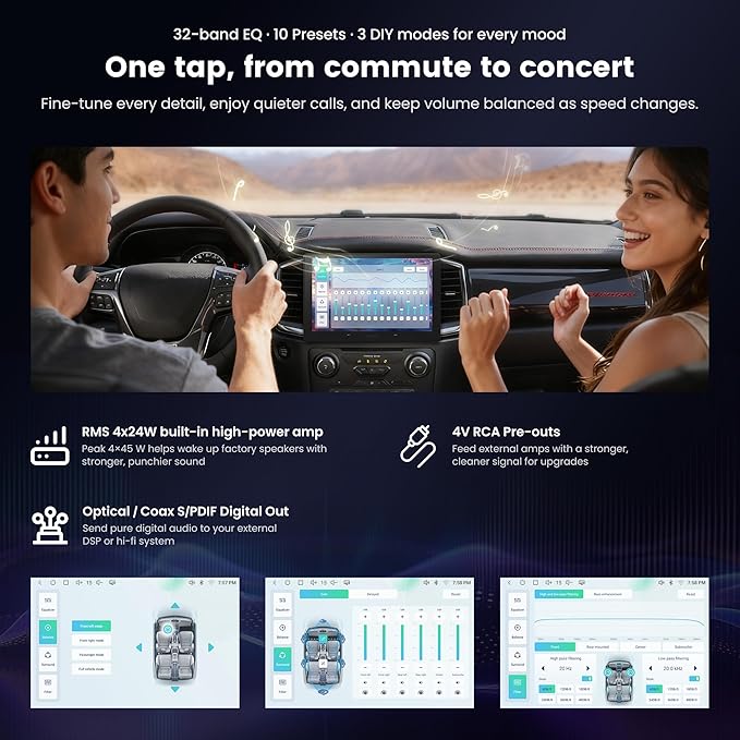 A7 10.1" QLED Android Double Din Car Stereo, 4G LTE/Wi-Fi/USB, SPDIF/DSP/4V RCA, Wireless Android Auto & CarPlay, AI DriveChat, HDMI-in/Out, GPS Tracking & Parking Monitor, S8 Gen4