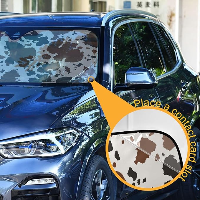 xigua Cow Print Car Windshield Sunshade Foldable Front Window Sun Visor Protector for Car,SUV,Truck - Keep Vehicle Cool,55 x 27.6 Inch (45)