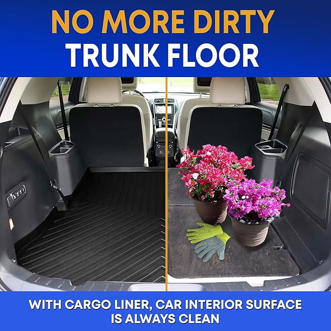 Premium Cargo Liner for Ford Explorer 2011-2019 - 100% Protection - Custom Fit Car Trunk Mat - Easy-to-Wash & All-Season Black Cargo Mat - 3D Shaped Laser Measured Trunk Liners for Ford Explorer