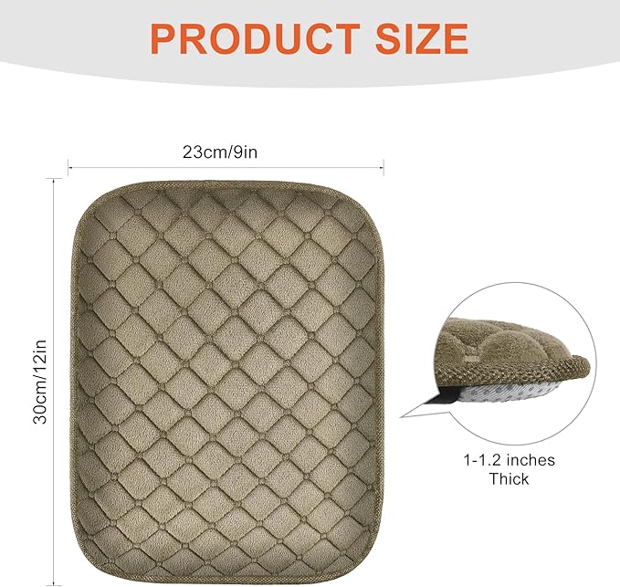 surpassme Car Center Console Pad Protector, Comfortable Car Armrest Seat Box Cover/Cushion Universal for Car/SUV Cushion Accessories(Kahki)