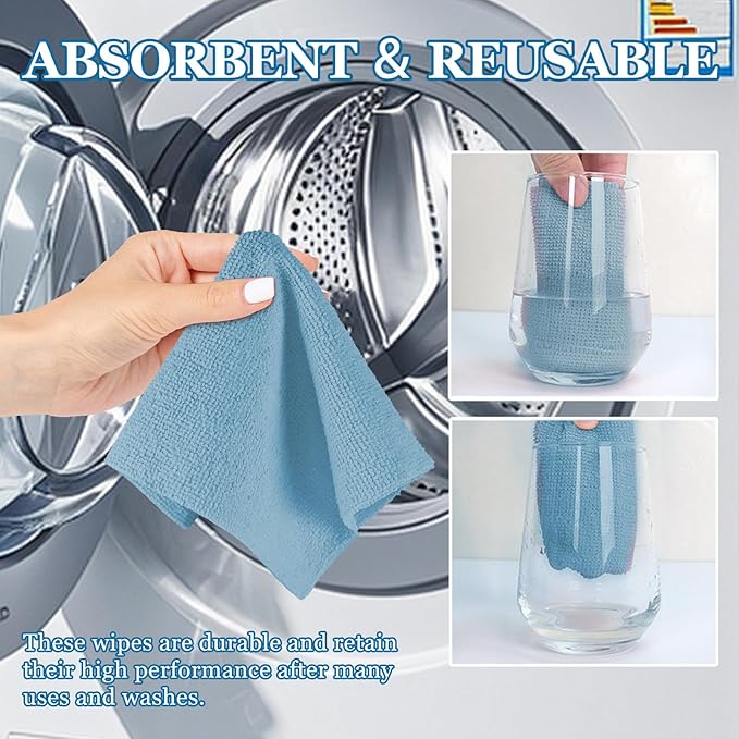 wuyaoyao 50PCS Microfiber Cleaning Cloth Roll, 10"×10" Tear Away Microfiber Towels, Reusable Washable Cloth Paper Towels, Multi-Purpose Cleaning Rags for Car Home Kitchen Garage Shop (Blue)