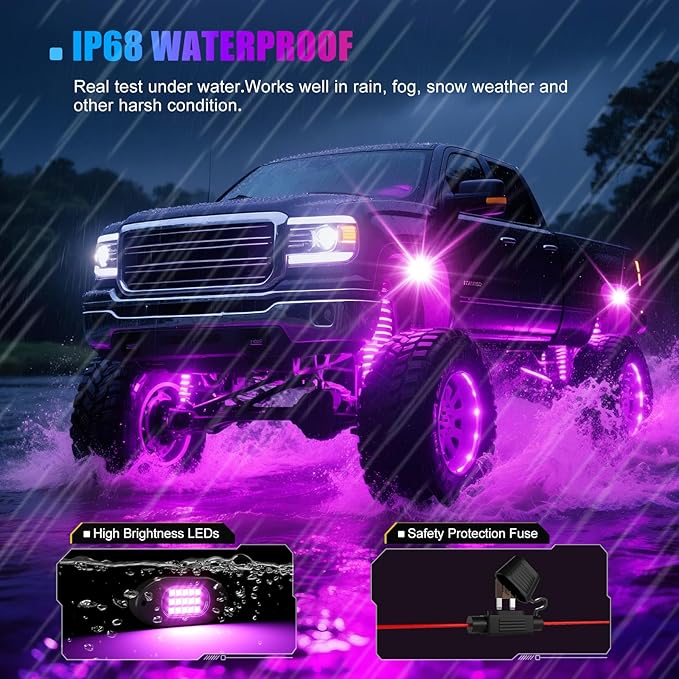 LED Rock Lights for Trucks 8 Pods,RGB Rocklights with App & Remote Control, Underglow Rock Light Kit for Trucks UTV ATV Golf Cart RZR