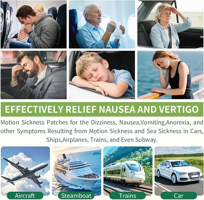Motion Sickness Patches Non-Drowsy Formula Prevents Car, Airsick, Altitude Sickness, Sea & Motion Rides Travel Essentials for Adults & Kids Long-Lasting up to 72 Hours (36Pcs)