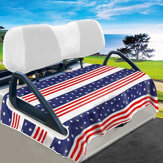 YOKYHOM American Flag Golf Cart Seat Covers for 2/4-Seater, Patriotic USA Seat Towel Blanket Keeps Seats Cool & Clean for Summer, Microfiber Fits EZGO, Club Car, Yamaha, 51"x31"