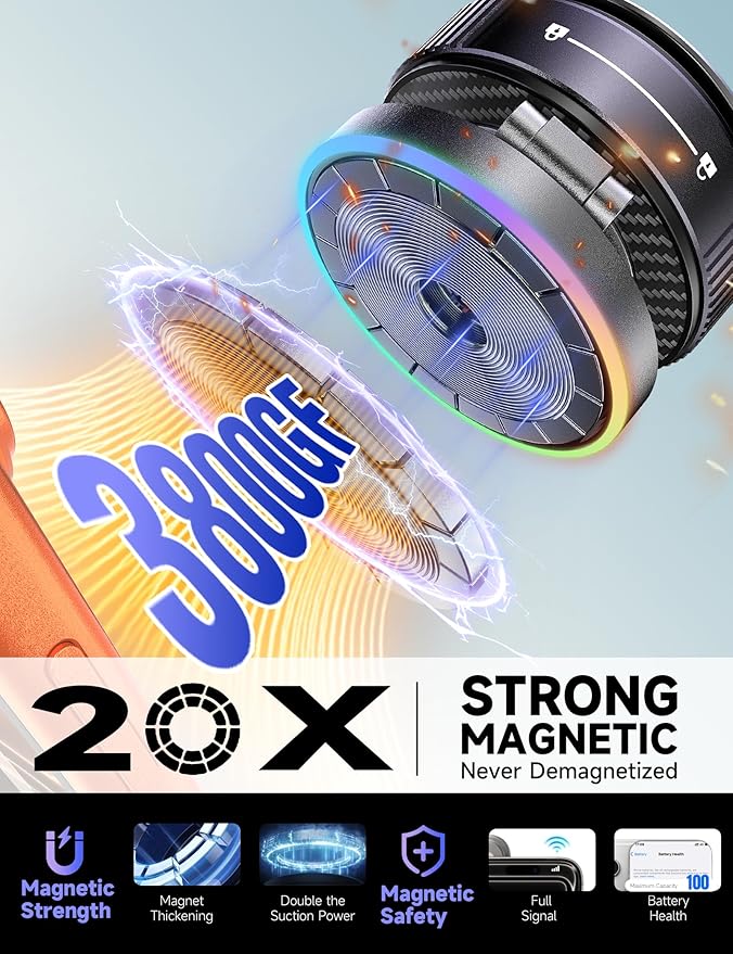 for Magsafe Car Mount Charger, 15W Faster Charging Wireless Car Charger [105+LBS Suction & 3800gf Magnetic] 360° Adjustable, Magnetic Phone Holders for Your Car for iPhone & Android