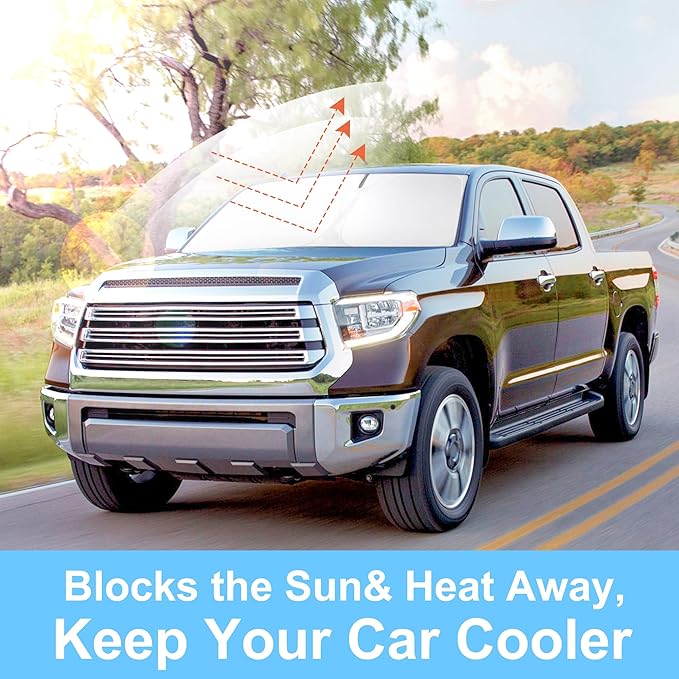 Windshield Sun Shade Custom Fit for 2007-2023 2024 2025 2026 Toyota Tundra Accessories Foldable Sunshade Sun Blocker Protect Car from Sun Rays & Heat Damage Keep Car Cooler