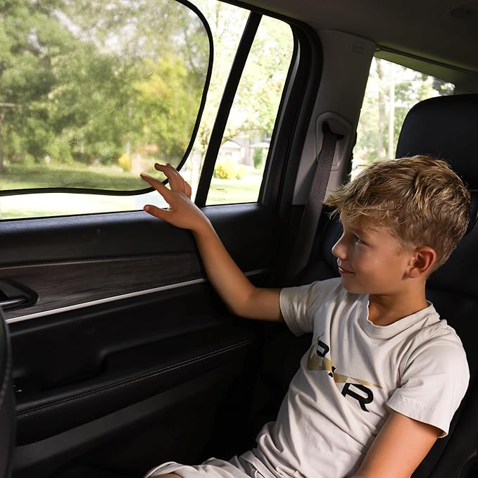 Mindful Design - Car Window Shades for Baby (2 Pack) - 21"x14" Sun Shade Blocker - Glare Shield and UV Rays Protection for Your Child - Side Window Screens for SUV - Mesh Car Window Shades for Baby