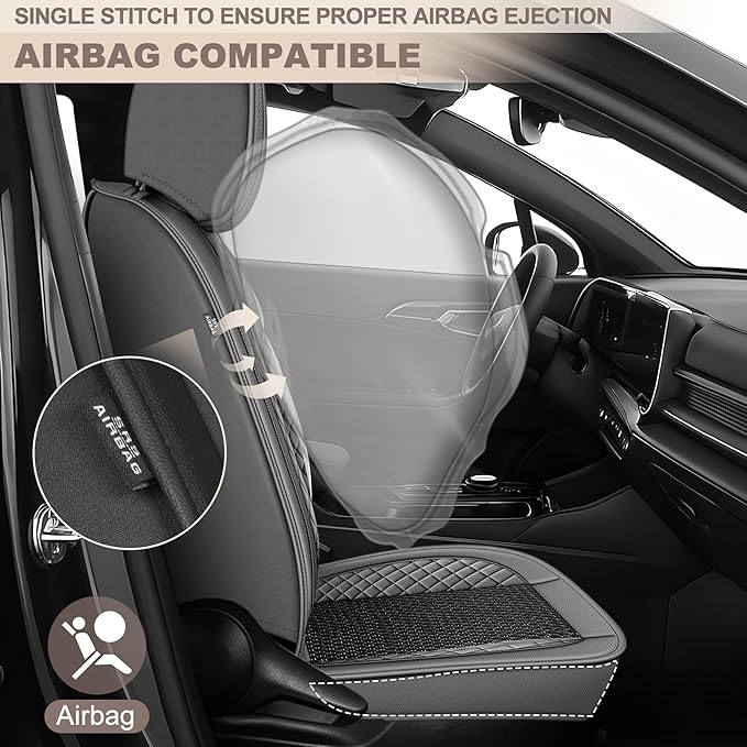 TTX LIGHTING for VW Taos 2022-2026 Car Seat Covers, Breathable Ice Silk & Leather Seat Protector, Cool & Anti-Sweat for Long Driving, Airbag Compatible, 5 Seats Full Set (Black&Gray)